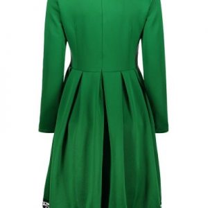 Lacework Stand Collar Flare Dress - Green Xl