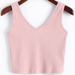 V Neck Knitted Cropped Tank Top