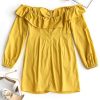 Off Shoulder Ruffles Mini Ruched Dress - Mustard M