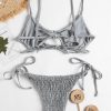 Keyhole Smocked String Bikini - Light Gray