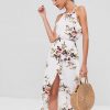 Cut Out Floral Overlap Dress - White L