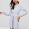 Mini Front Knot Long Sleeve Dress - Light Gray Xl