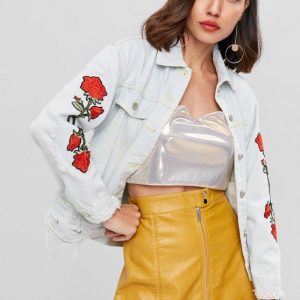 Rose Patch Grunge Denim Trucker Jacket