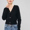 Faux Pearl Button Cropped Cardigan