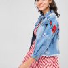 Embroidered Raw Hem Denim Jacket