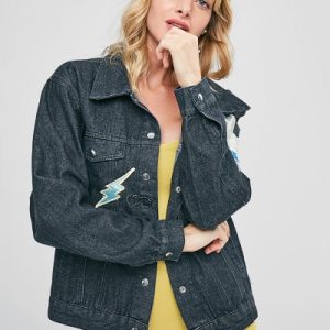 Letter Patched Loose Denim Jacket