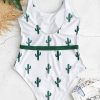 Cactus Print Backless High Cut Swimsuit