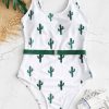 Cactus Print Backless High Cut Swimsuit