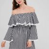 Off The Shoulder Plaid Dress - Black M