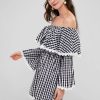 Off The Shoulder Plaid Dress - Black M