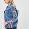 Grommet Lace Up Sleeve Denim Jacket