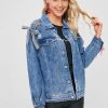 Grommet Lace Up Sleeve Denim Jacket