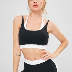 Two Tone Cross Straps Sport Bra