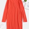 Fitted Long Sleeve Short Dress - Bright Orange Xl