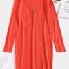 Fitted Long Sleeve Short Dress - Bright Orange Xl