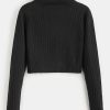 Mock Neck Ribbed Sweater - Black S