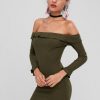 Off Shoulder Ruffles Fitted Dress - Army Green 2xl