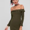 Off Shoulder Ruffles Fitted Dress - Army Green 2xl