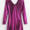 Metallic Plunging Mini Dress - Plum