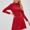 Long Sleeve Ribbed Sweater Dress - Red L