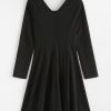 Back Zipper Pockets A Line Dress - Black L