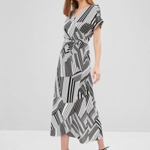 Striped Maxi Surplice Dress - White S