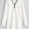 Long Sleeve Half Zip Bodycon Dress - Milk White M