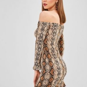 Off Shoulder Snake Print Bodycon Dress