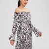 Belted Leopard Off Shoulder Dress - Milk White M