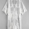 Lace Tie Front Longline Kimono Cover Up