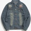 Button Fly Ripped Design Denim Jacket