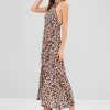 Halter Slit Leopard Backless Dress - Leopard M