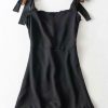 Tie Strap Ruffled Mini Dress - Black S