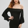 Bell Sleeve Off Shoulder Mini Bodycon Dress - Black Xl