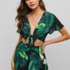 Leaf Print Knotted Two Piece Shorts Set