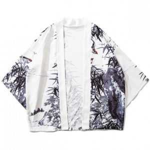 Bamboos Ink Painting Print Kimono Cardigan