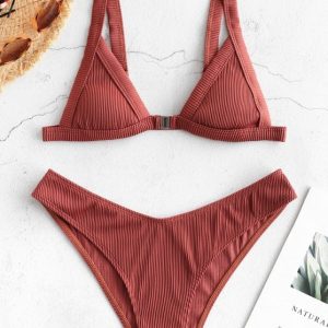 Ribbed Front Closure Bikini Set