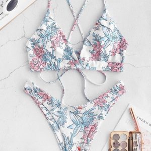 Floral Criss Cross Cami Bikini Set