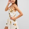 Cut Out Floral Print Asymmetric Cami Dress - White M