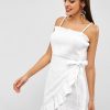 Frilled Cami Smocked Flounce Dress - Milk White L