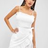 Frilled Cami Smocked Flounce Dress - Milk White L