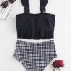 Plaid Ruffle High Waisted Tankini Set