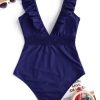 Ruffle Shirred Plunge Swimsuit