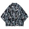 Waves Cranes Print Kimono Cardigan