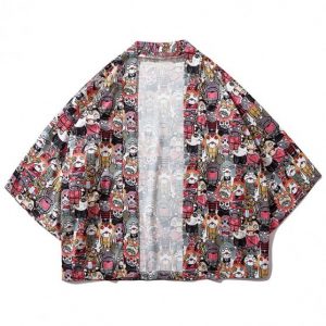 Japanese Cartoon Print Kimono Cardigan