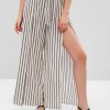 Striped Knotted Wide Leg Overlap Pants