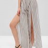 Striped Knotted Wide Leg Overlap Pants