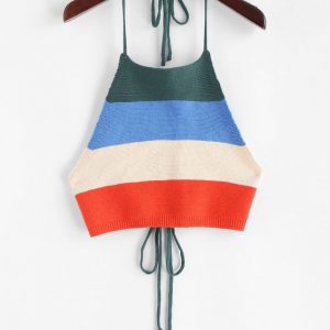 Tied Color Block Knitted Tank Top