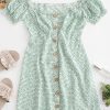 Off Shoulder Button Up Frilled Mini Dress