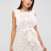 Belted Scalloped Mini Lace Dress - White M